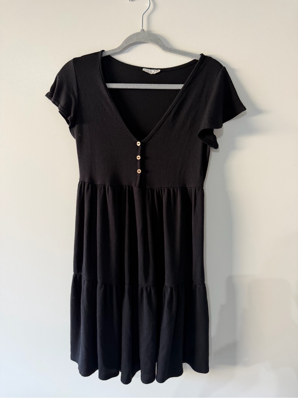 See You Monday Black V-Neck Tiered Mini Dress